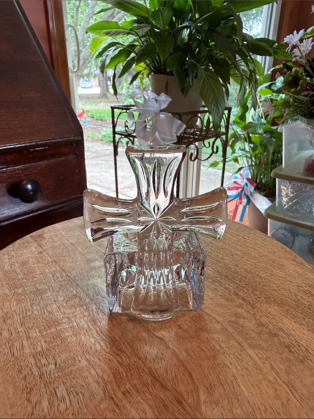 Clear Pressed Glass Cross Tealight Holder